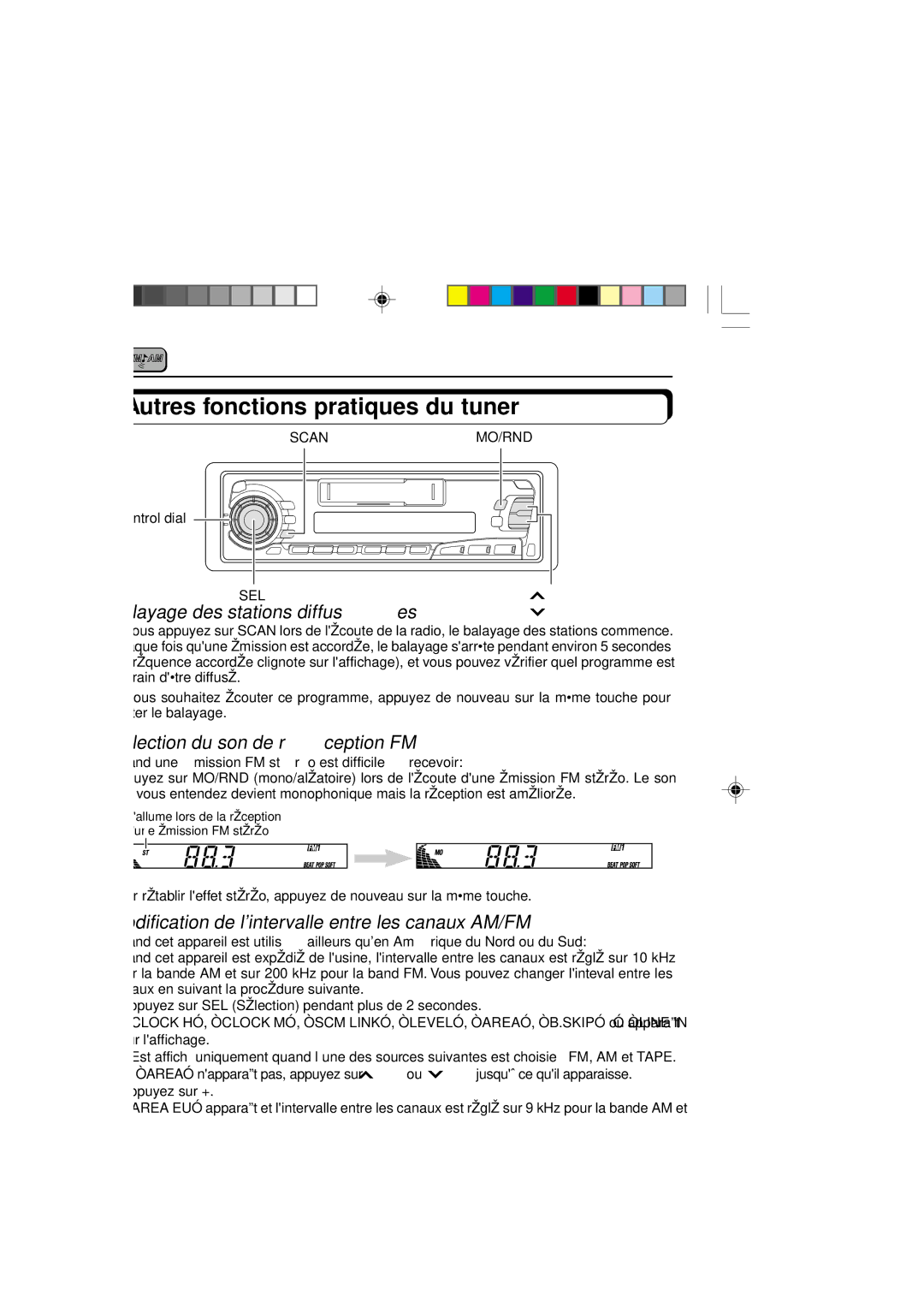 JVC KS-FX250 manual Autres fonctions pratiques du tuner, Balayage des stations diffusées, Sélection du son de réception FM 