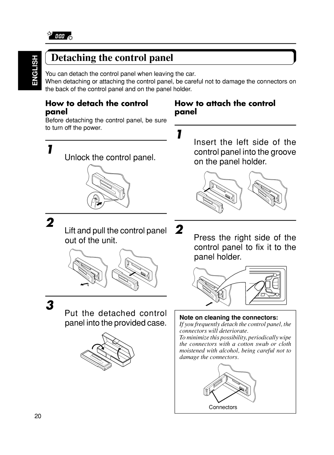 JVC KS-FX270 manual Detaching the control panel, Unlock the control panel, How to detach the control panel 