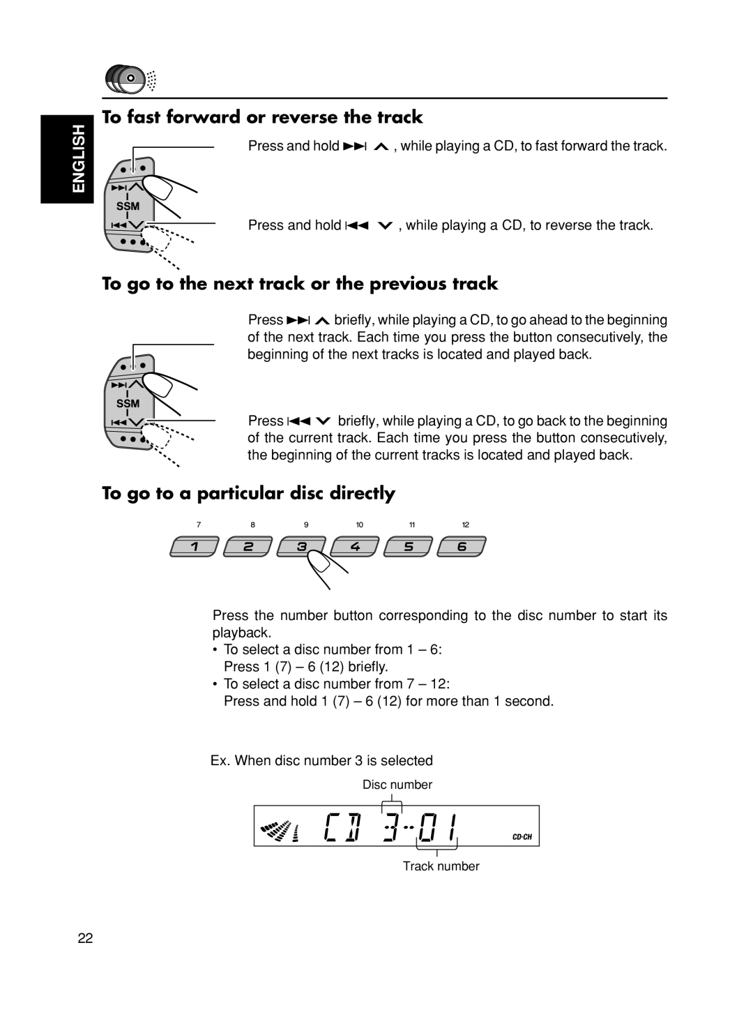 JVC KS-FX270 manual To fast forward or reverse the track, To go to the next track or the previous track 