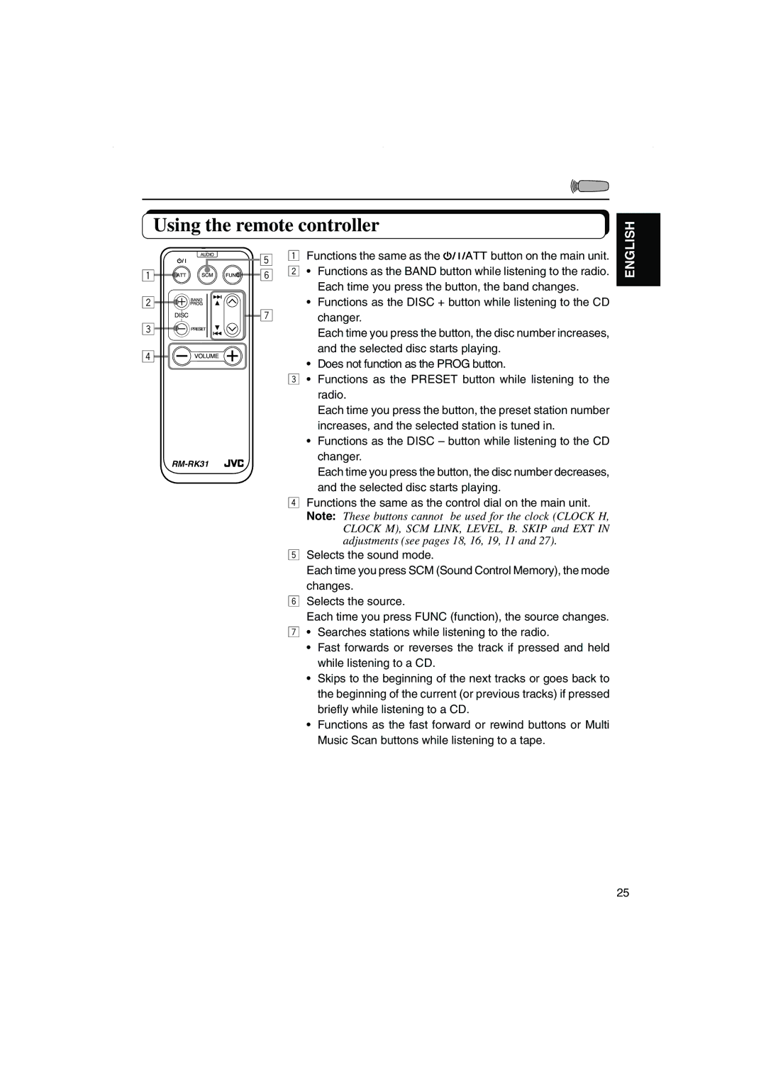 JVC KS-FX270 manual Using the remote controller 