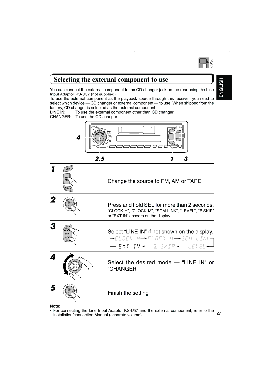 JVC KS-FX270 manual Selecting the external component to use 