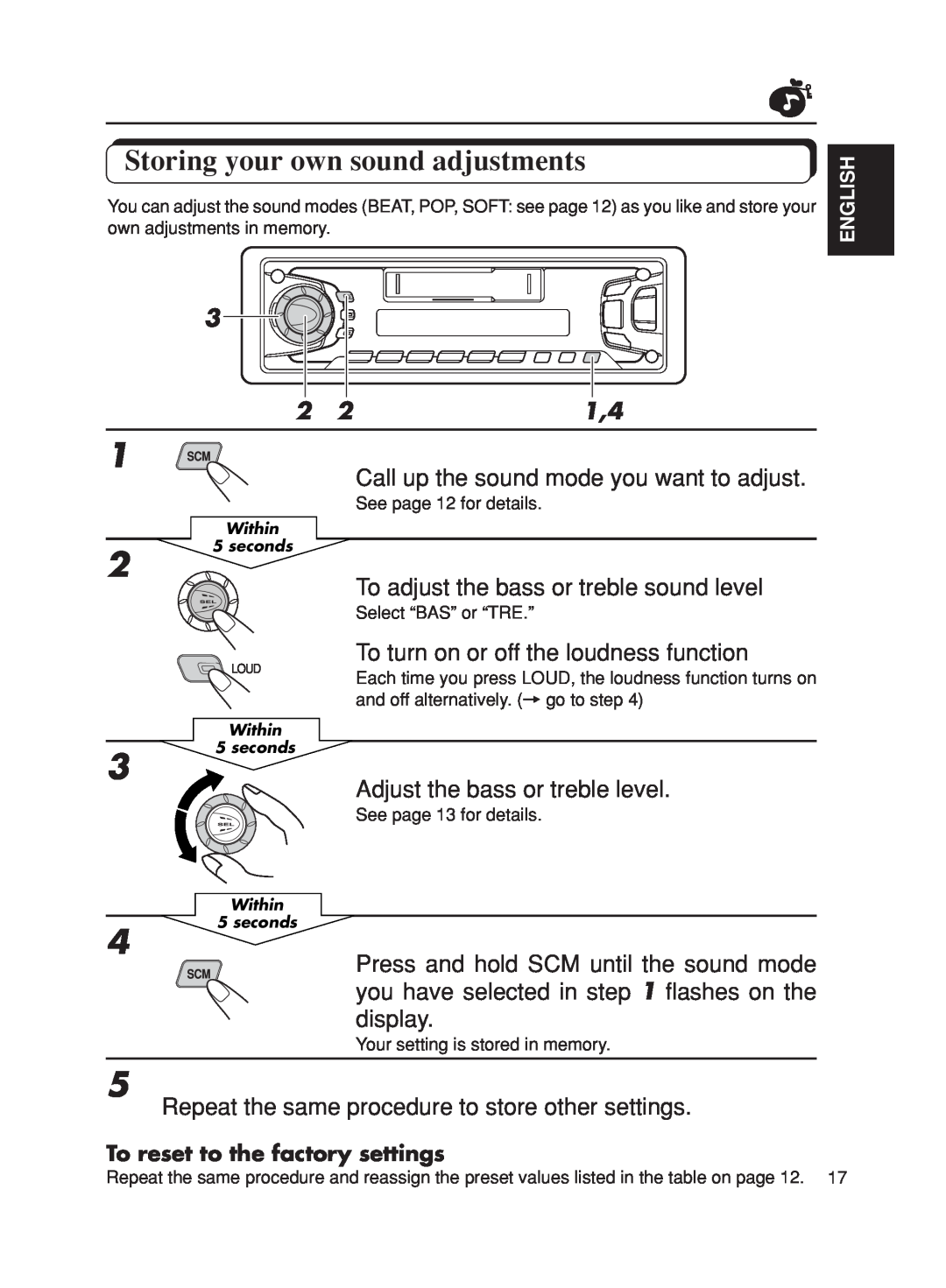 JVC KS-FX270 manual Storing your own sound adjustments 