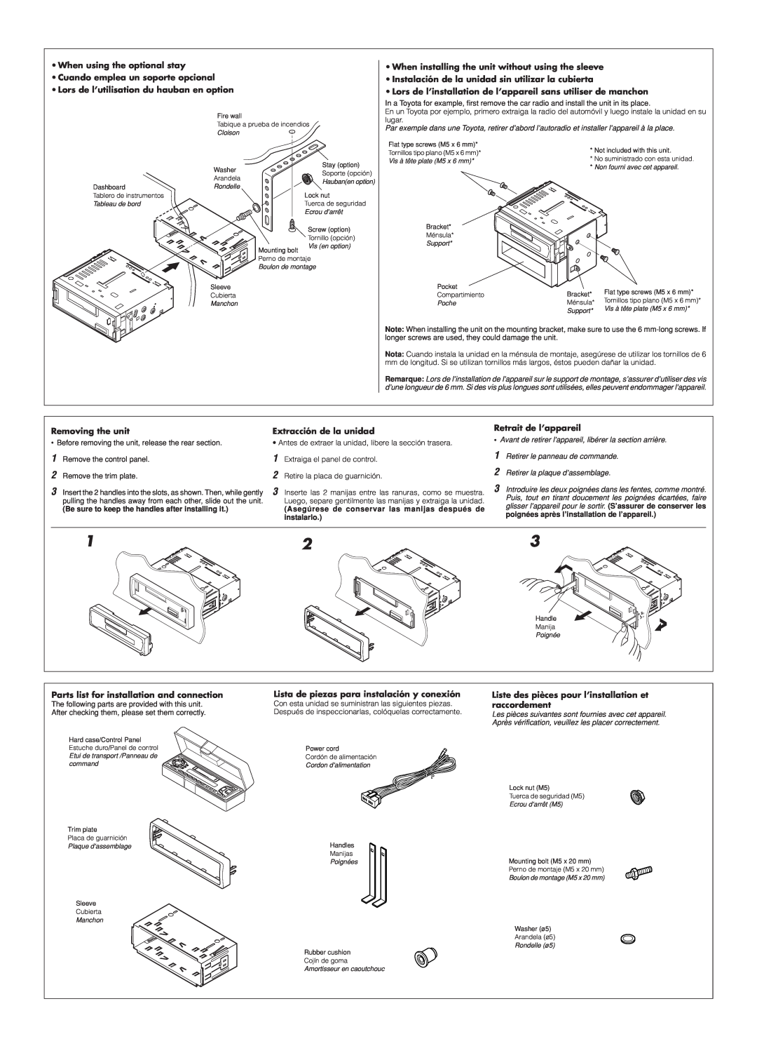 JVC KS-FX270 manual When using the optional stay 