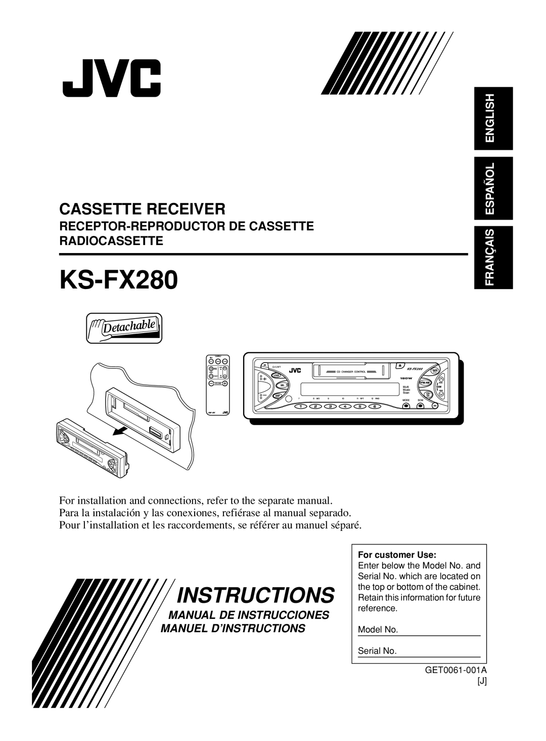 JVC KS-FX280 manual For customer Use 