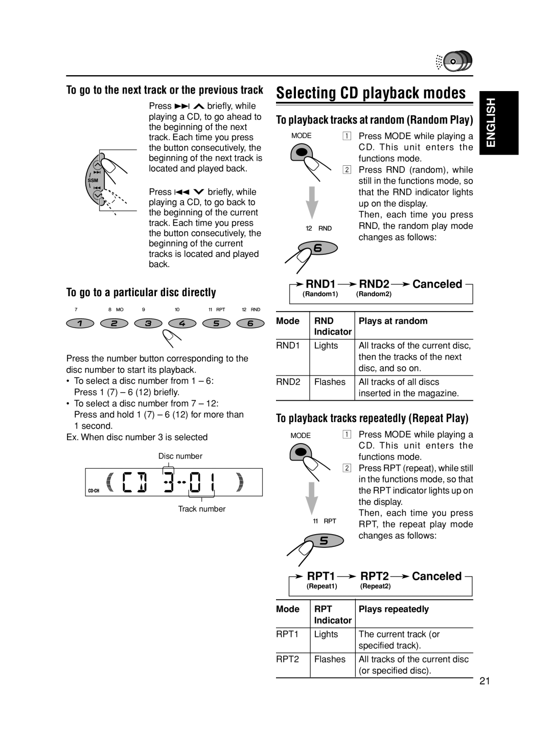 JVC KS-FX280 manual To go to a particular disc directly, Canceled, To playback tracks repeatedly Repeat Play 