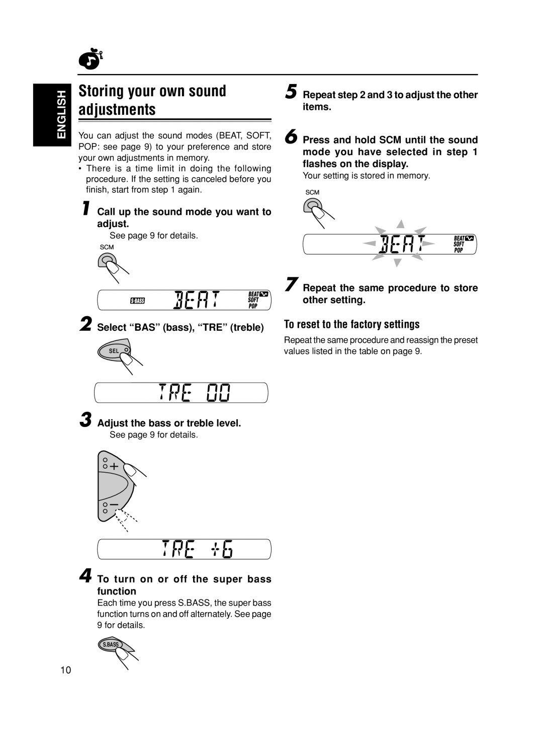 JVC KS-FX321 manual Storing your own sound adjustments, To reset to the factory settings 