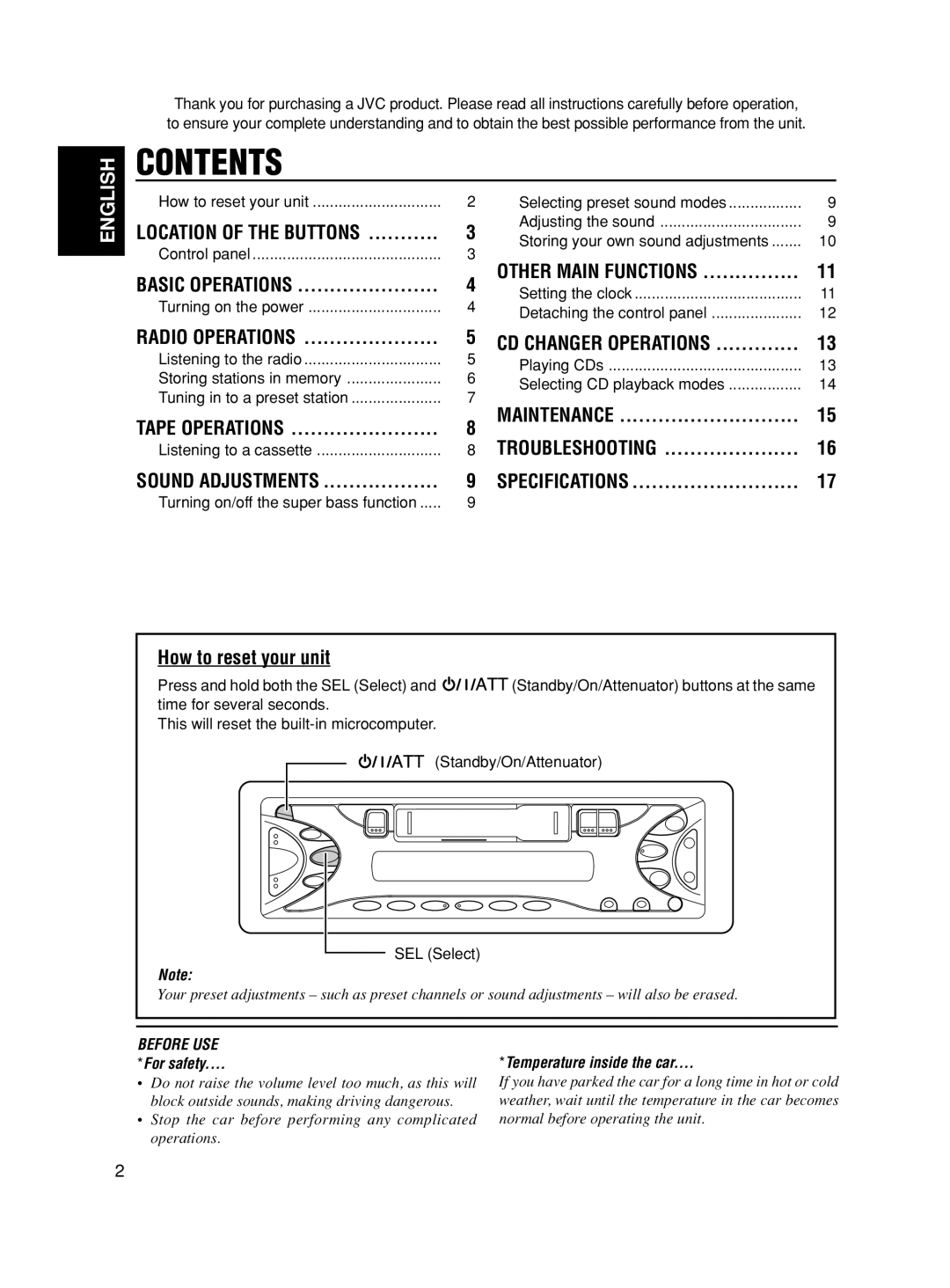 JVC KS-FX321 manual Contents 