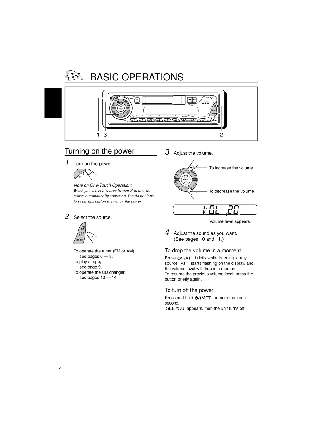 JVC KS-FX385 manual Basic Operations 