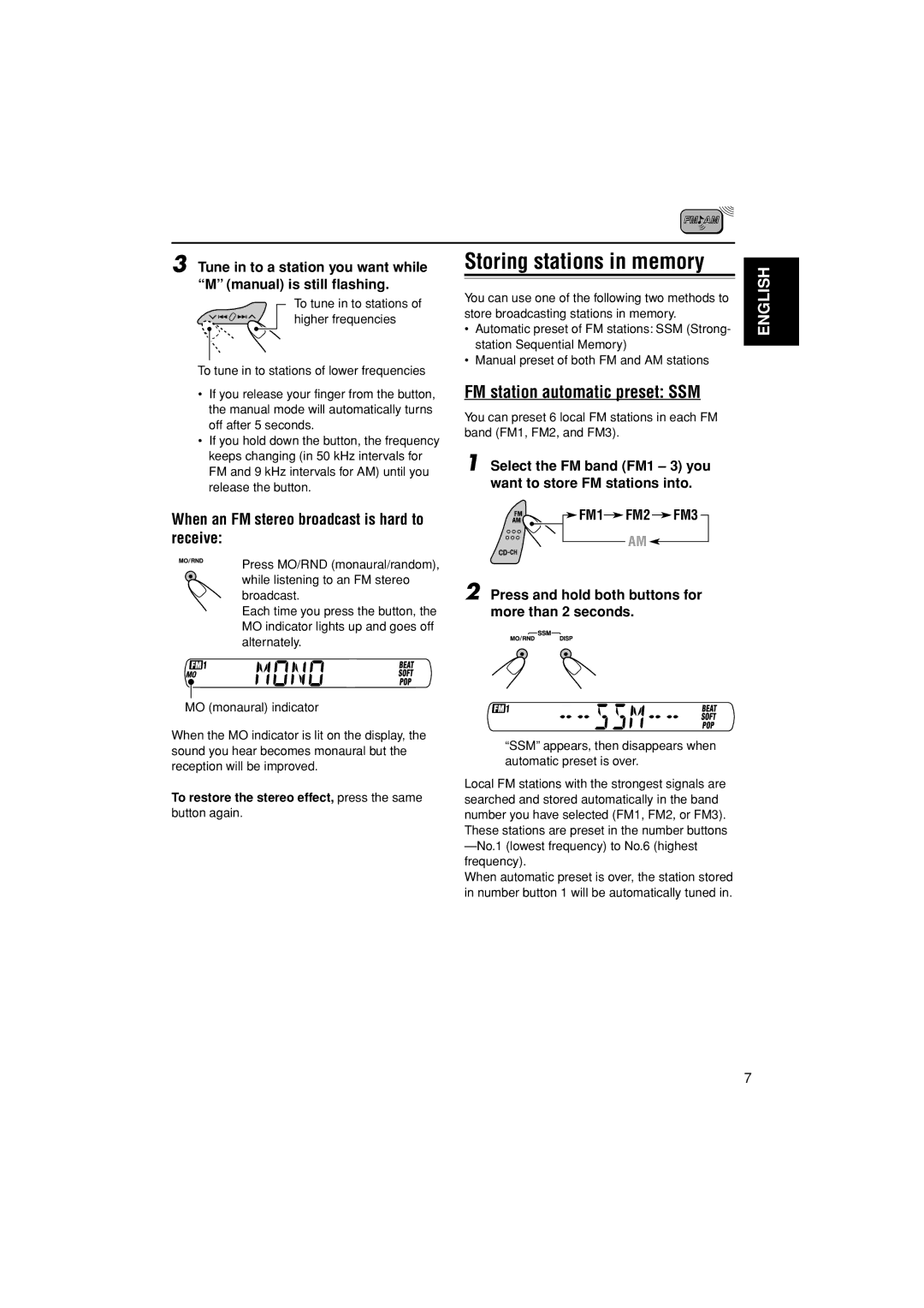 JVC KS-FX385 manual Storing stations in memory 