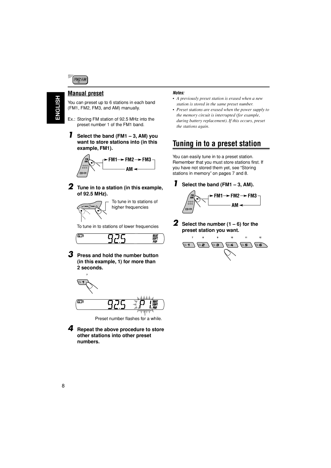 JVC KS-FX385 manual Tuning in to a preset station 