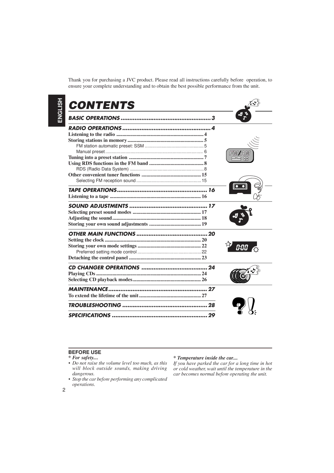 JVC KS-FX433R manual Contents 