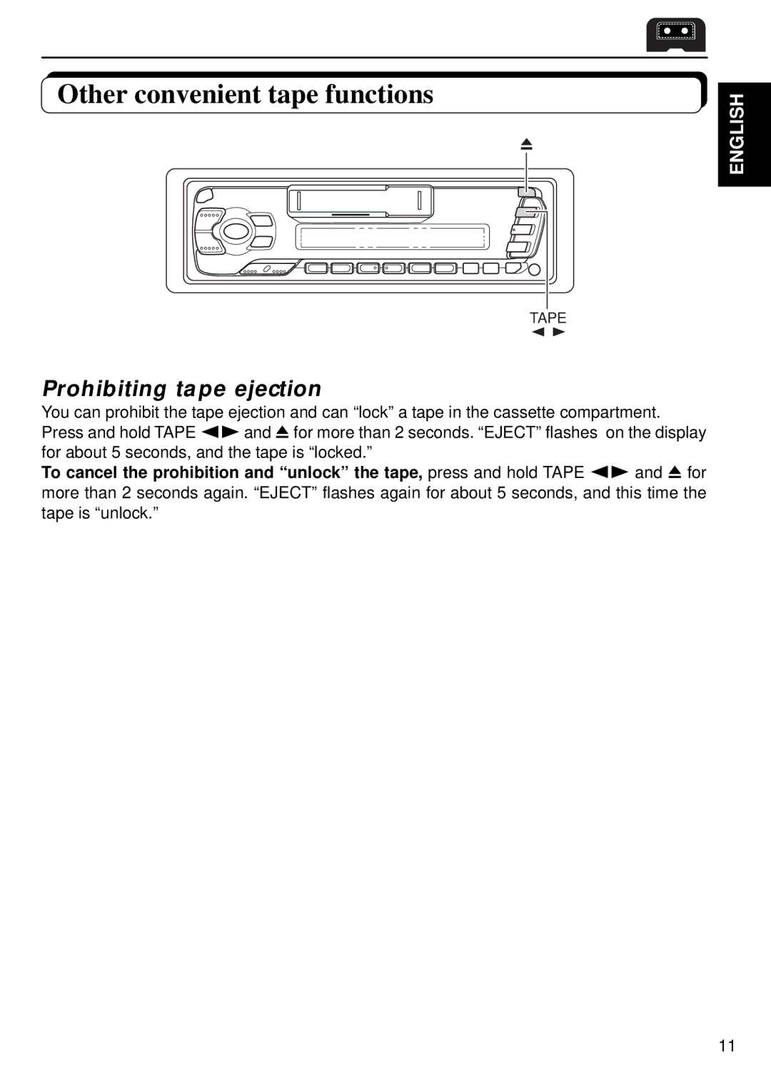 JVC FX240, KS-FX440 manual Other convenient tape functions, Prohibiting tape ejection 