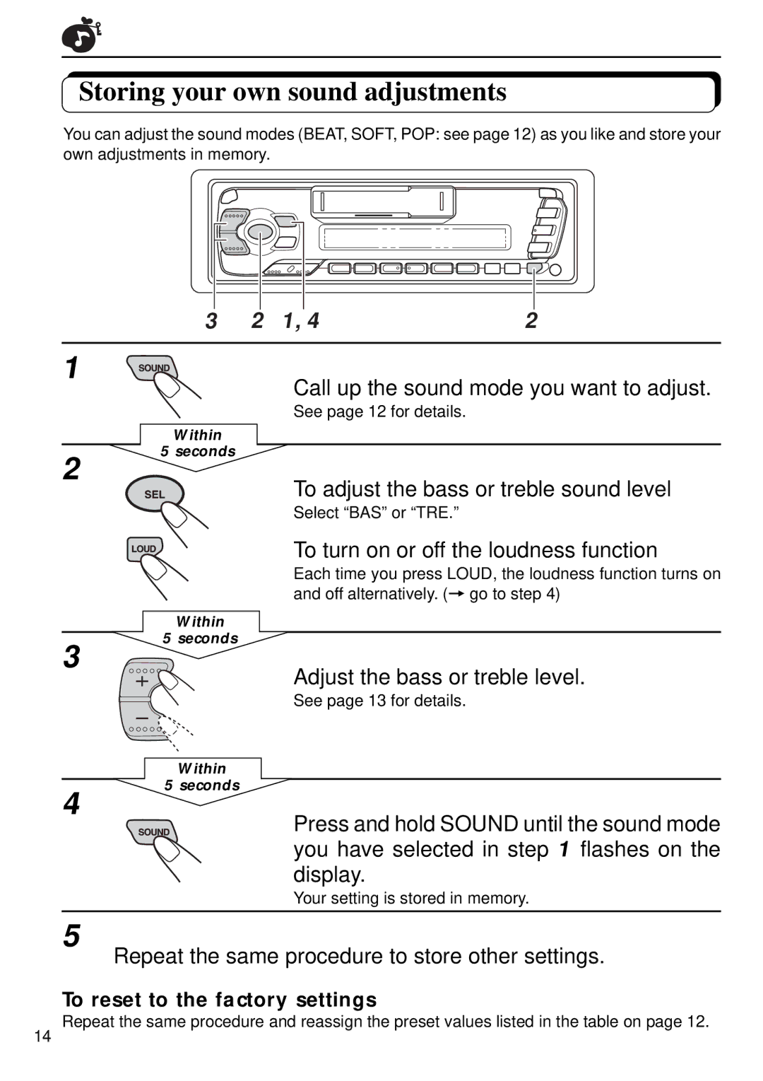 JVC KS-FX440, FX240 manual Storing your own sound adjustments 