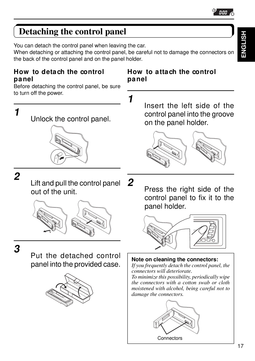 JVC FX240, KS-FX440 manual Detaching the control panel, Unlock the control panel, How to detach the control panel 