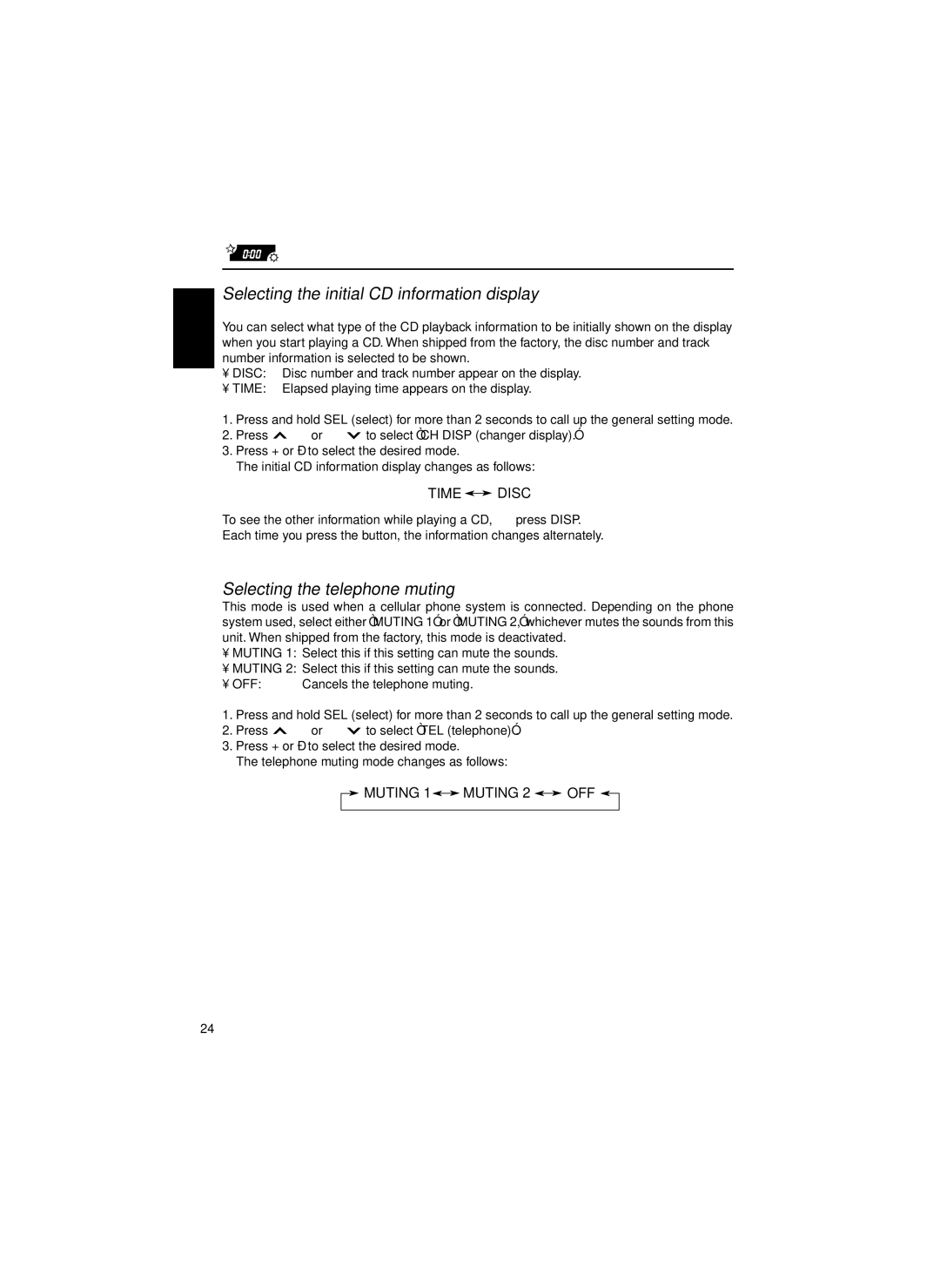 JVC KS-FX460R, KS-FX463R manual Selecting the initial CD information display, Selecting the telephone muting 