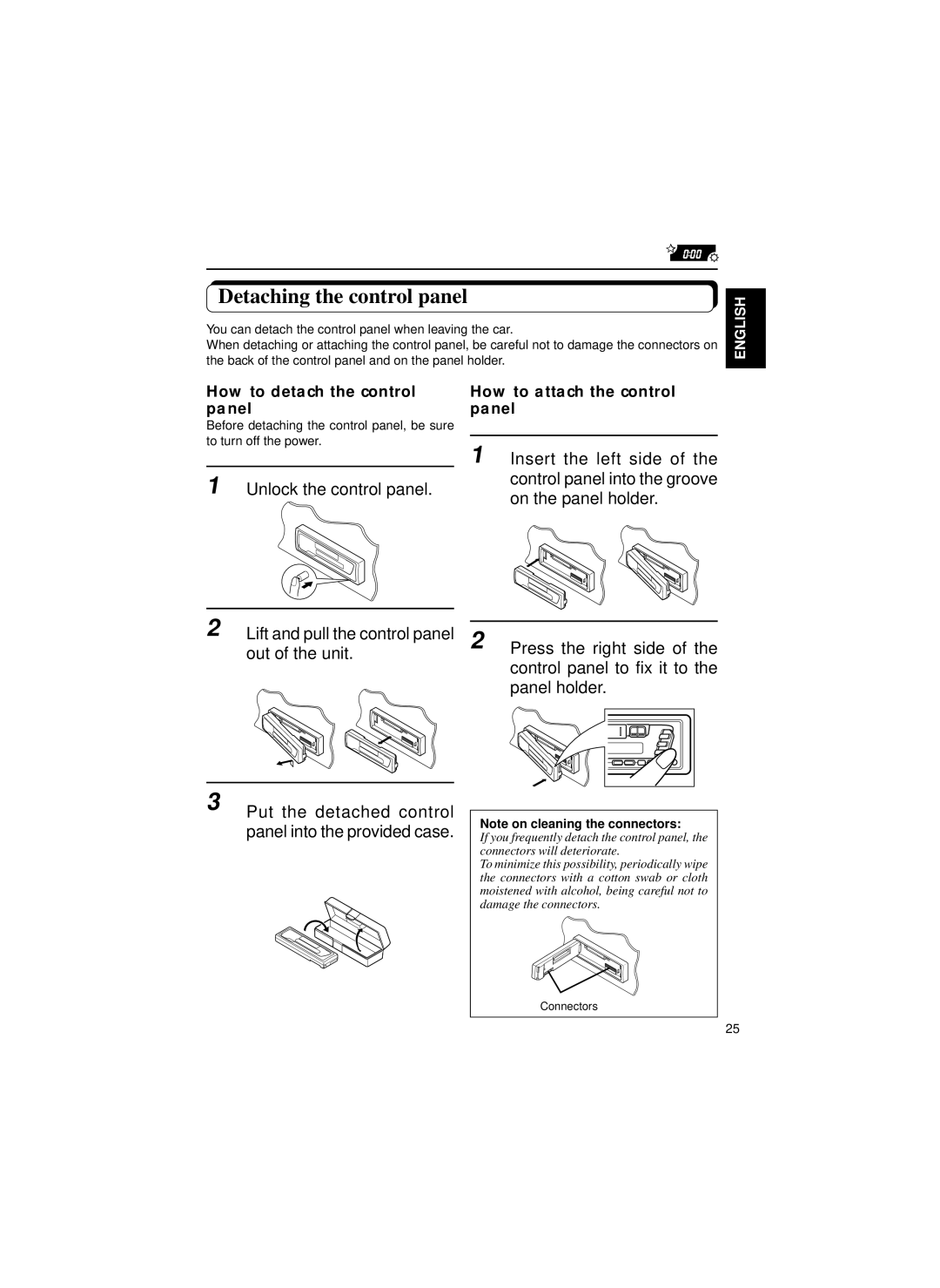 JVC KS-FX463R, KS-FX460R manual Detaching the control panel, Unlock the control panel, How to detach the control panel 