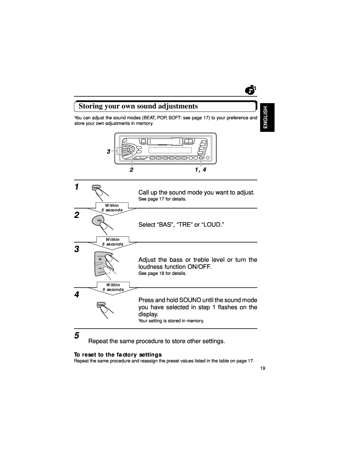 JVC KS-FX463R, KS-FX460R manual 1 2 3, Storing your own sound adjustments 