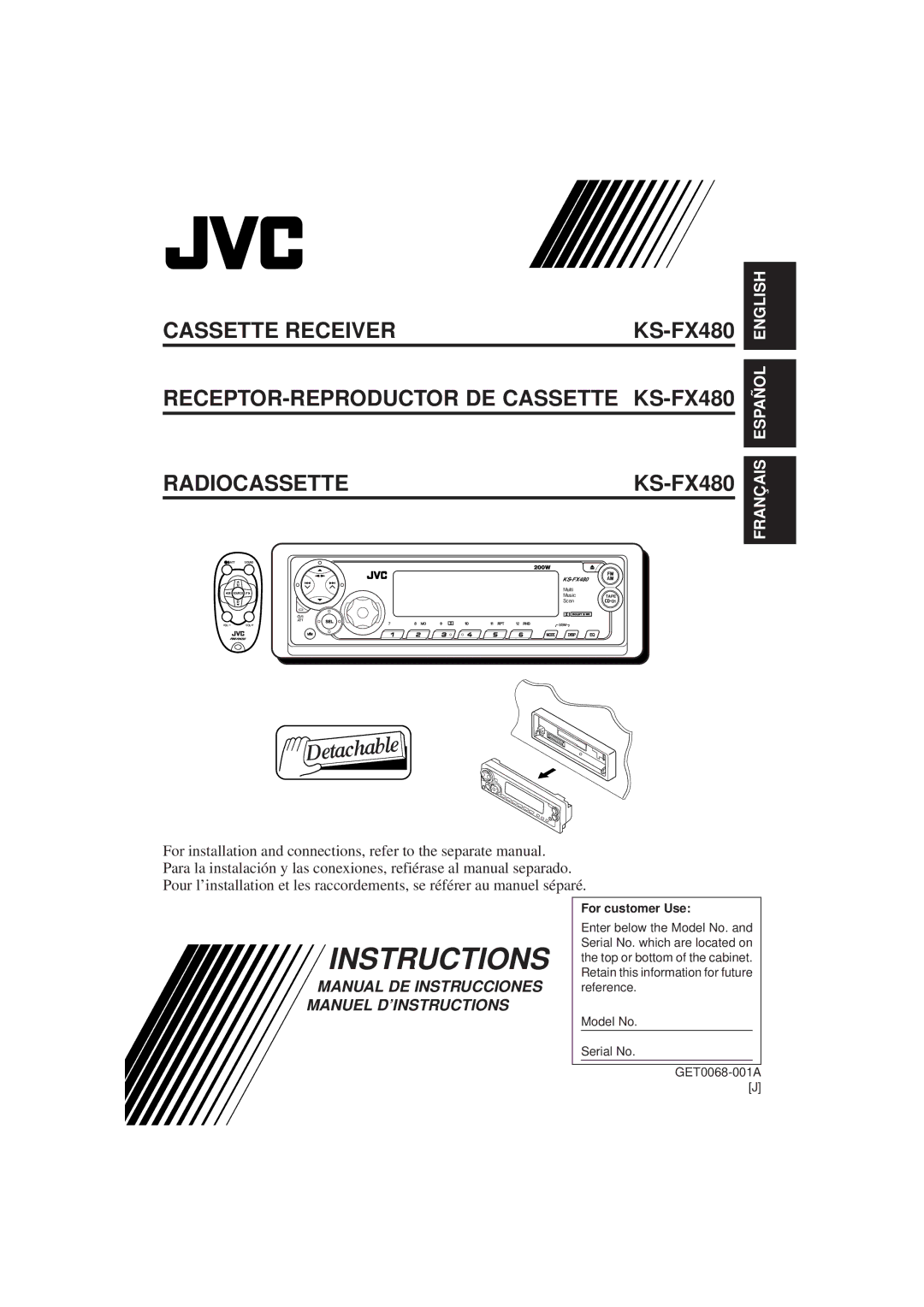 JVC KS-FX480J manual For customer Use 