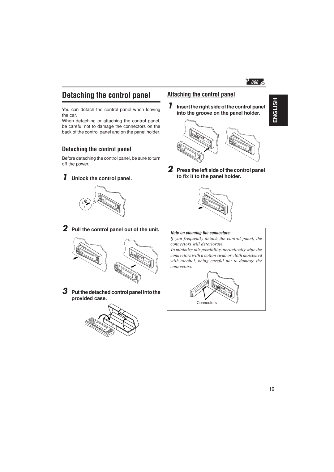 JVC KS-FX480J manual Attaching the control panel, Detaching the control panel 