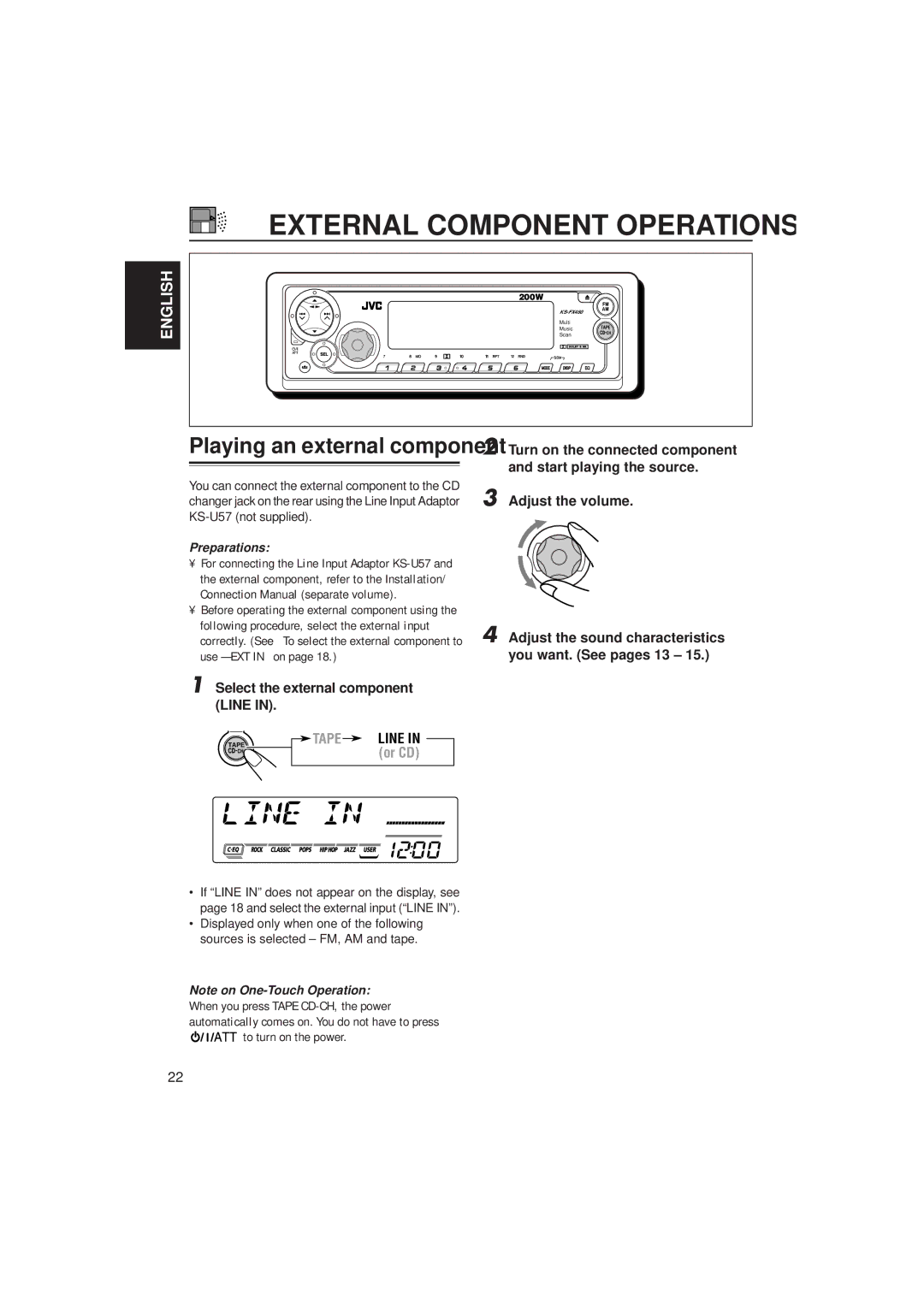 JVC KS-FX480J manual External Component Operations, Select the external component Line 