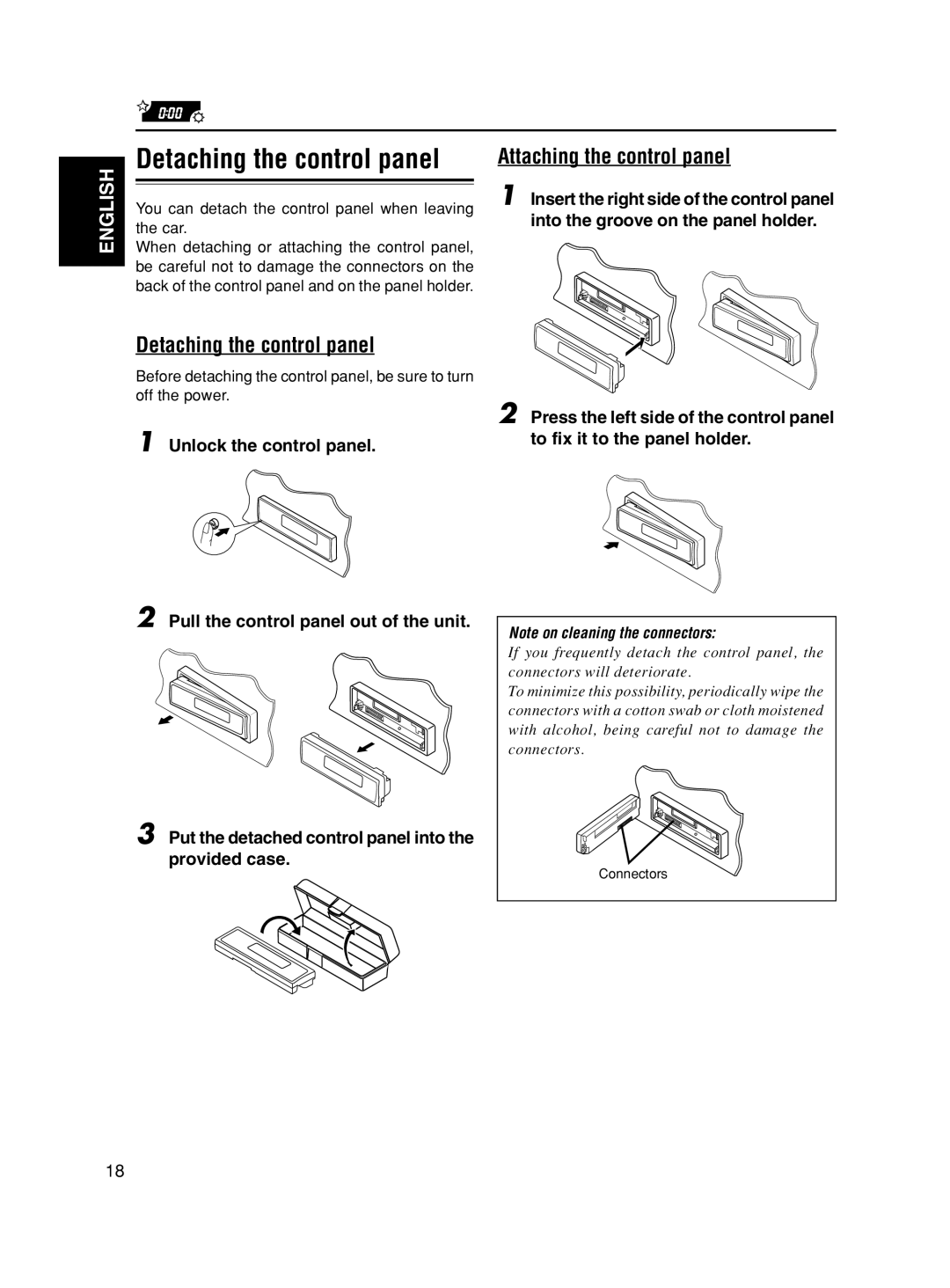 JVC KS-FX490 manual Attaching the control panel, Detaching the control panel 