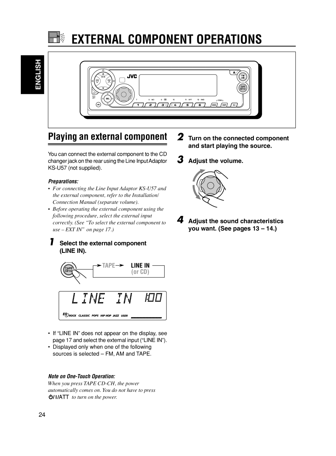 JVC KS-FX490 manual External Component Operations, Select the external component Line 