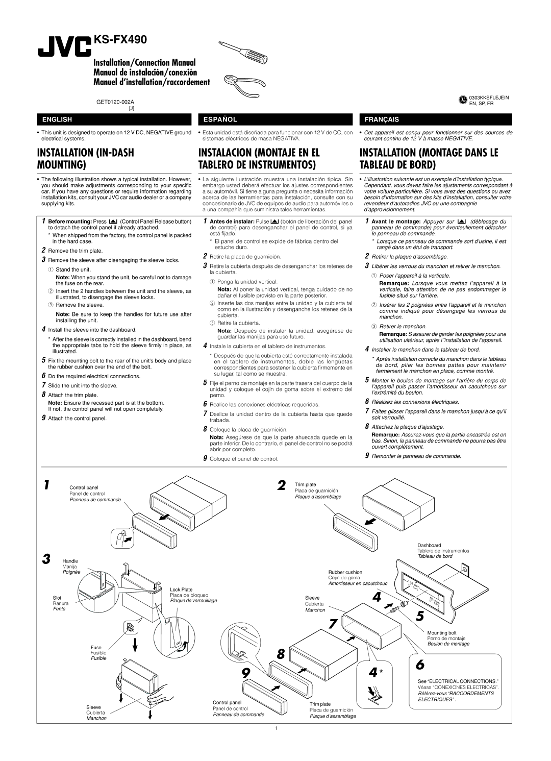 JVC KS-FX490 manual Before mounting Press, Antes de instalar Pulse, Avant le montage Appuyer sur 