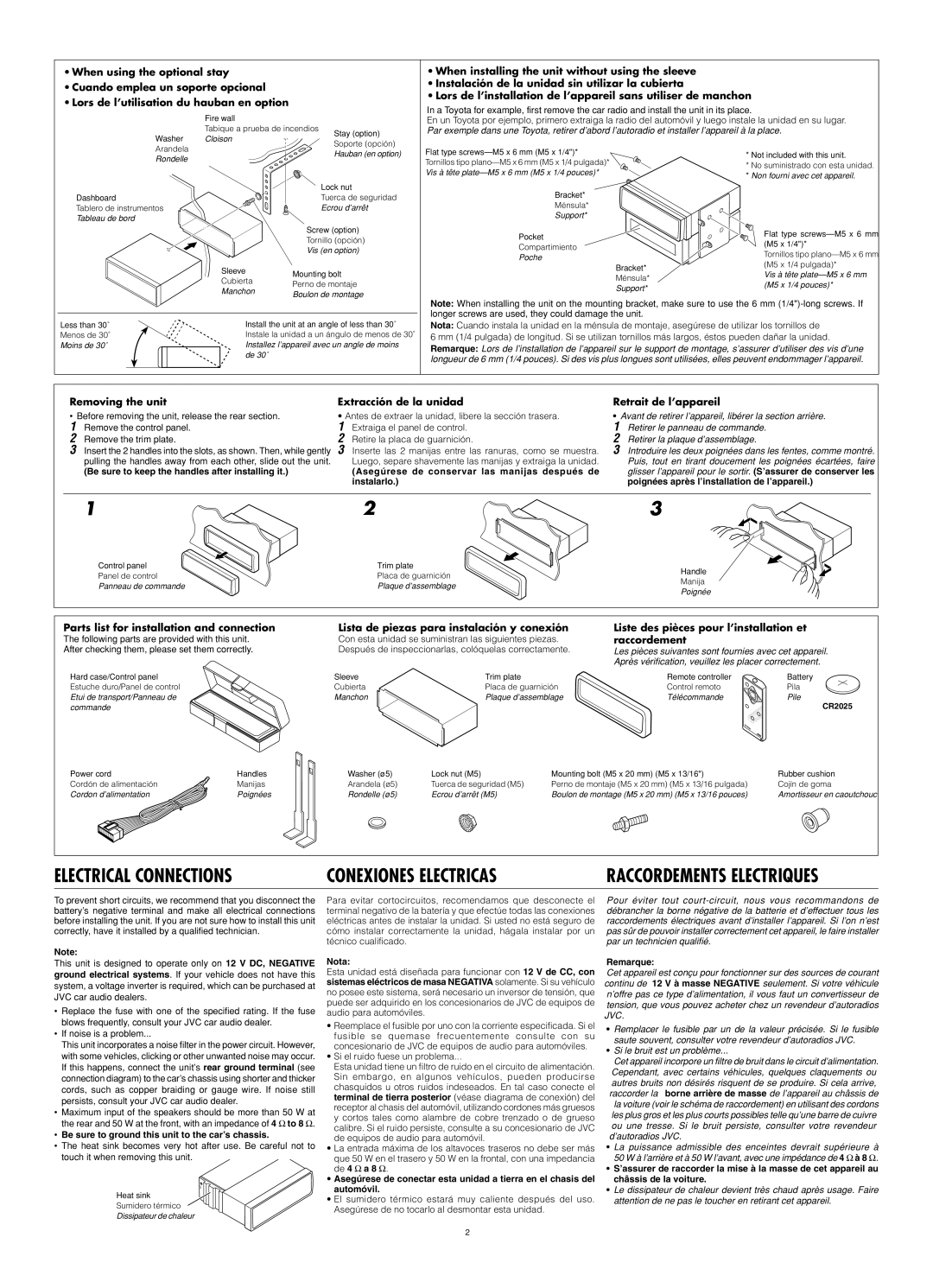 JVC KS-FX490 Be sure to keep the handles after installing it, Asegúrese de conservar las manijas después de instalarlo 