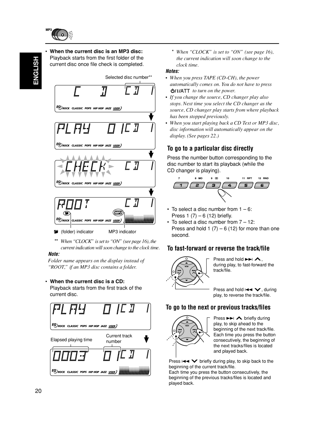 JVC KS-FX490 manual To go to a particular disc directly, To fast-forward or reverse the track/file 