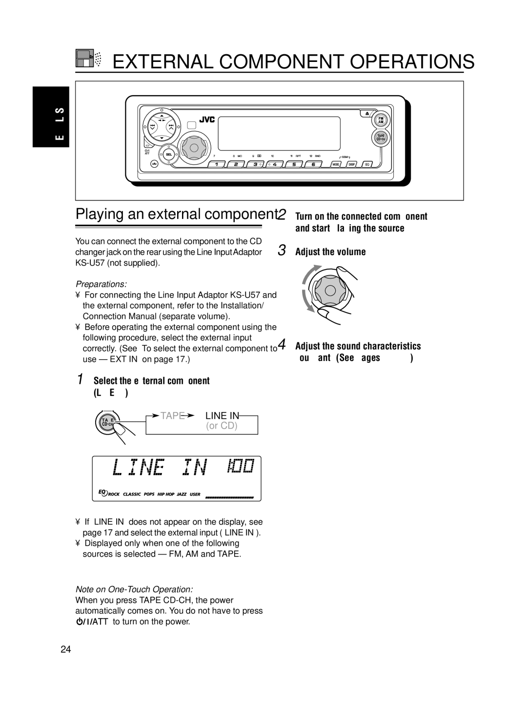 JVC KS-FX490 manual External Component Operations, Select the external component Line 