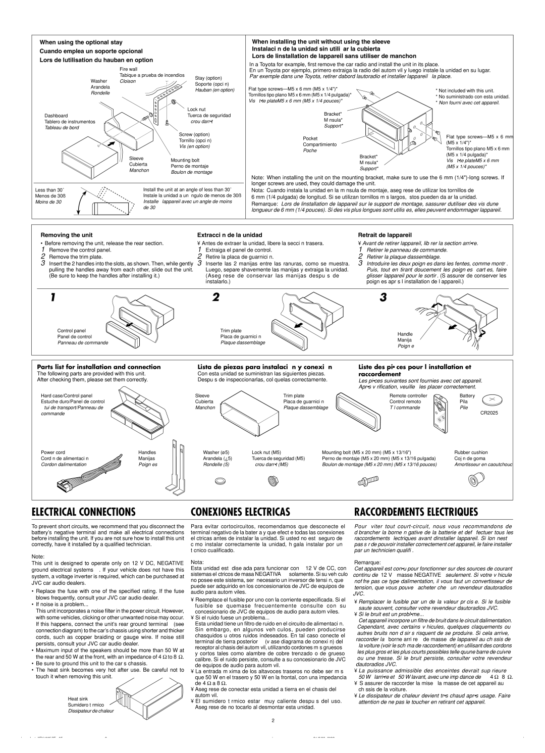 JVC KS-FX490 Be sure to keep the handles after installing it, Asegúrese de conservar las manijas después de instalarlo 