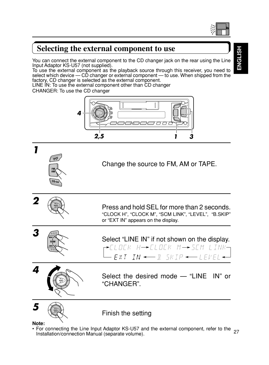 JVC KS-FX7 manual Selecting the external component to use 