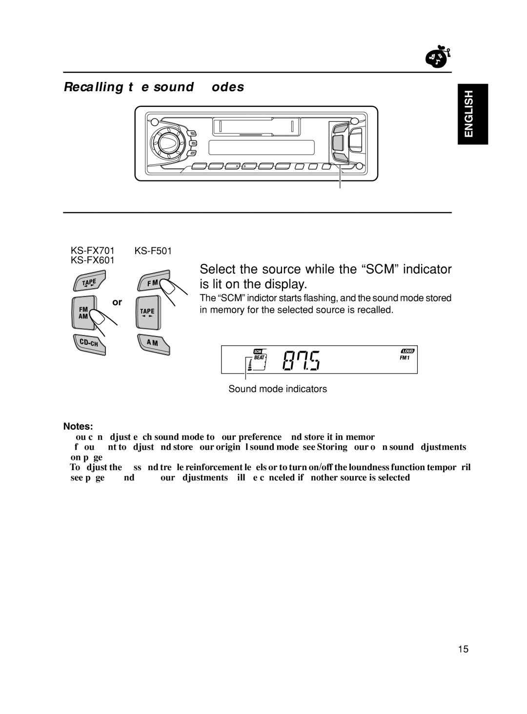 JVC KS-FX701 manual Recalling the sound modes 