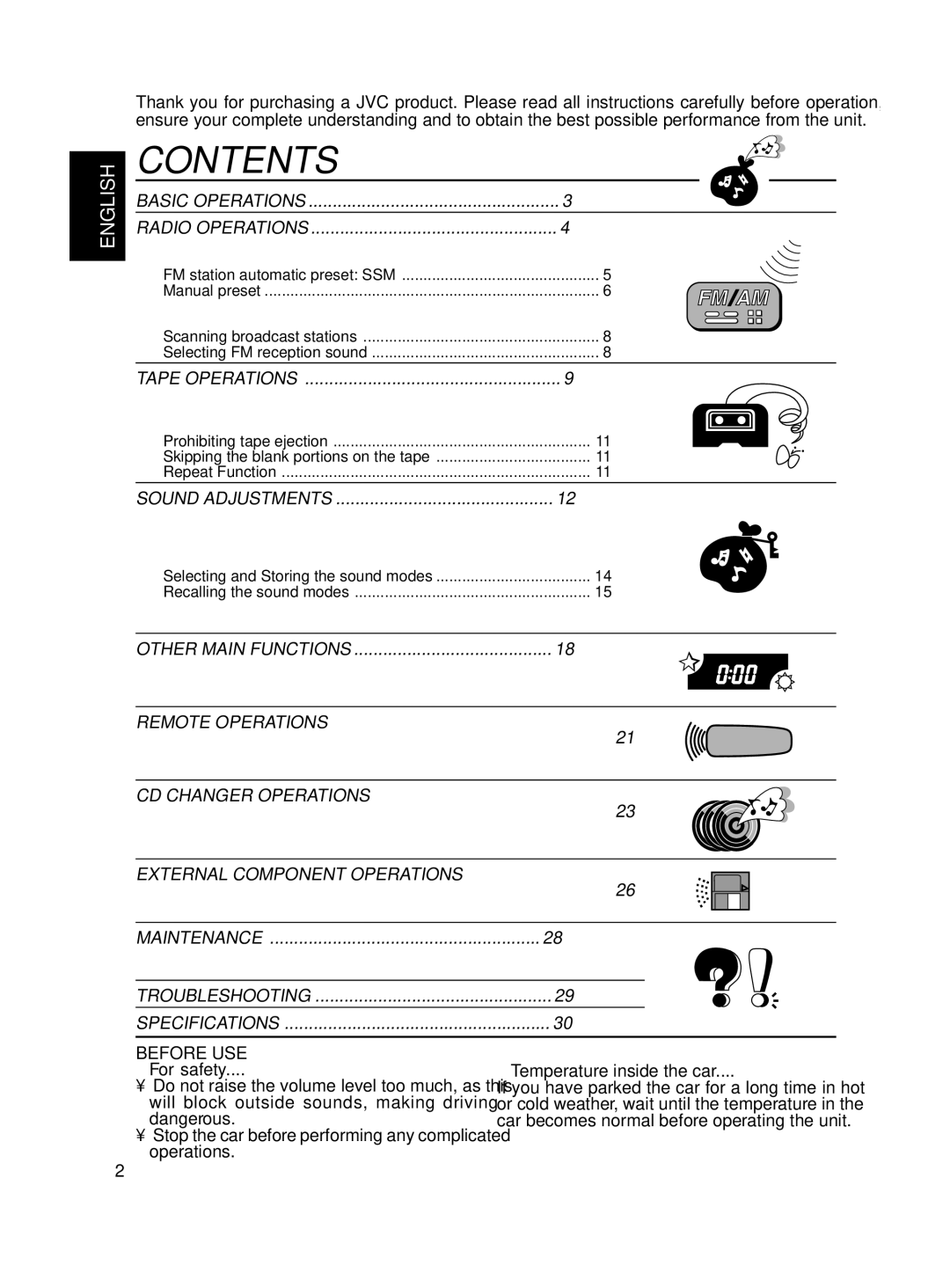 JVC KS-FX701 manual Contents 