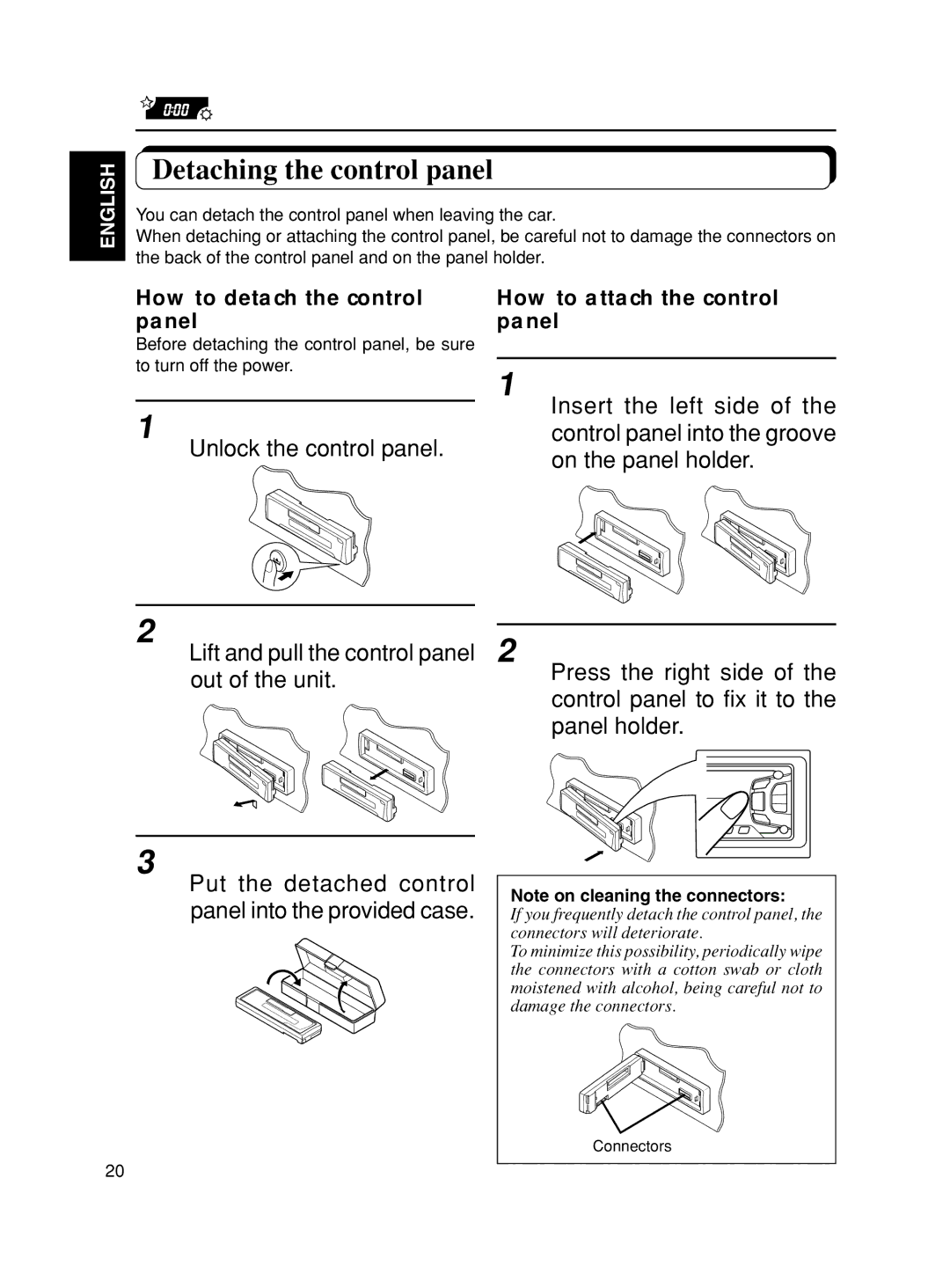 JVC KS-FX701 manual Detaching the control panel, Unlock the control panel, How to detach the control panel 