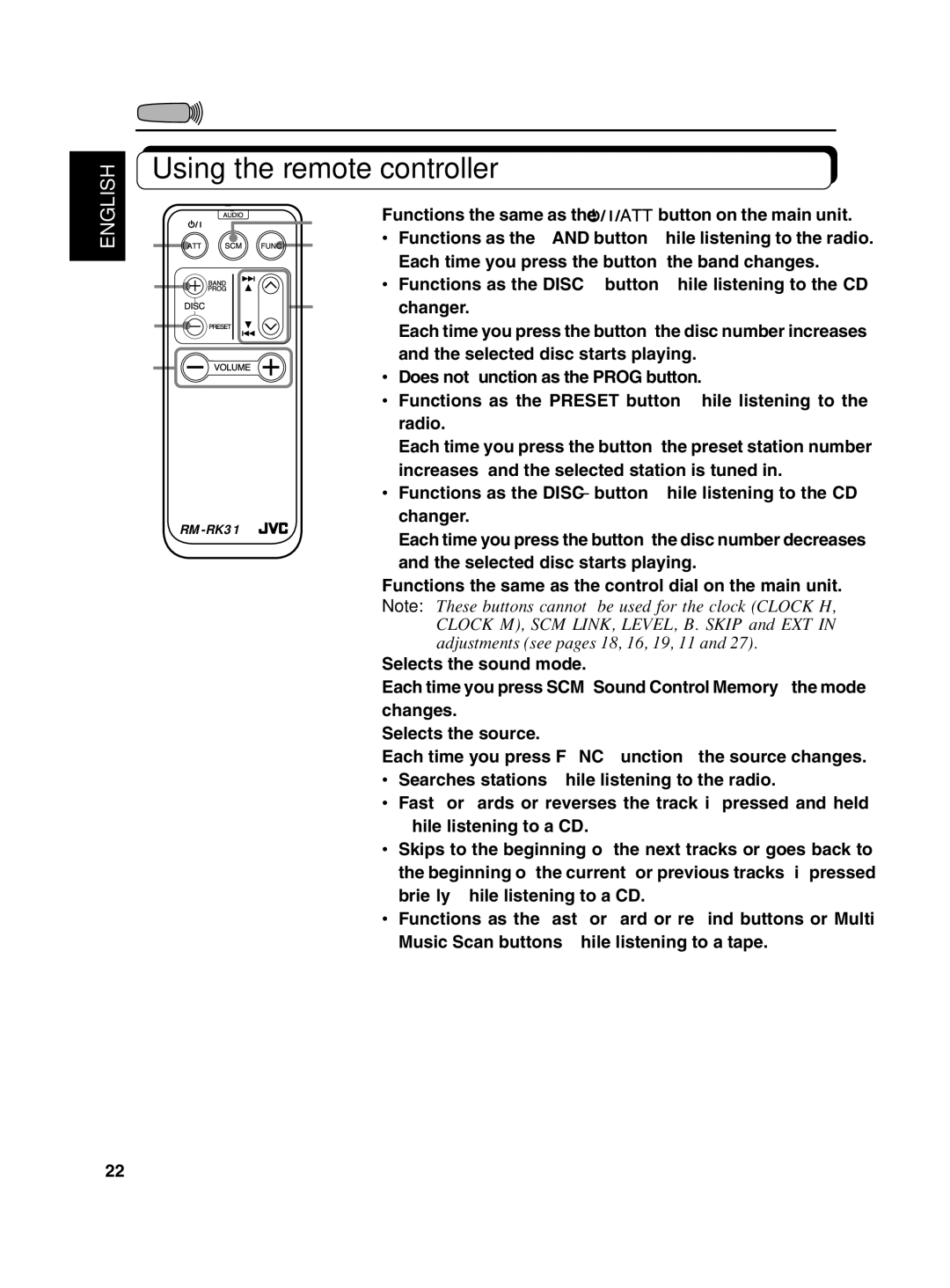 JVC KS-FX701 manual Using the remote controller 