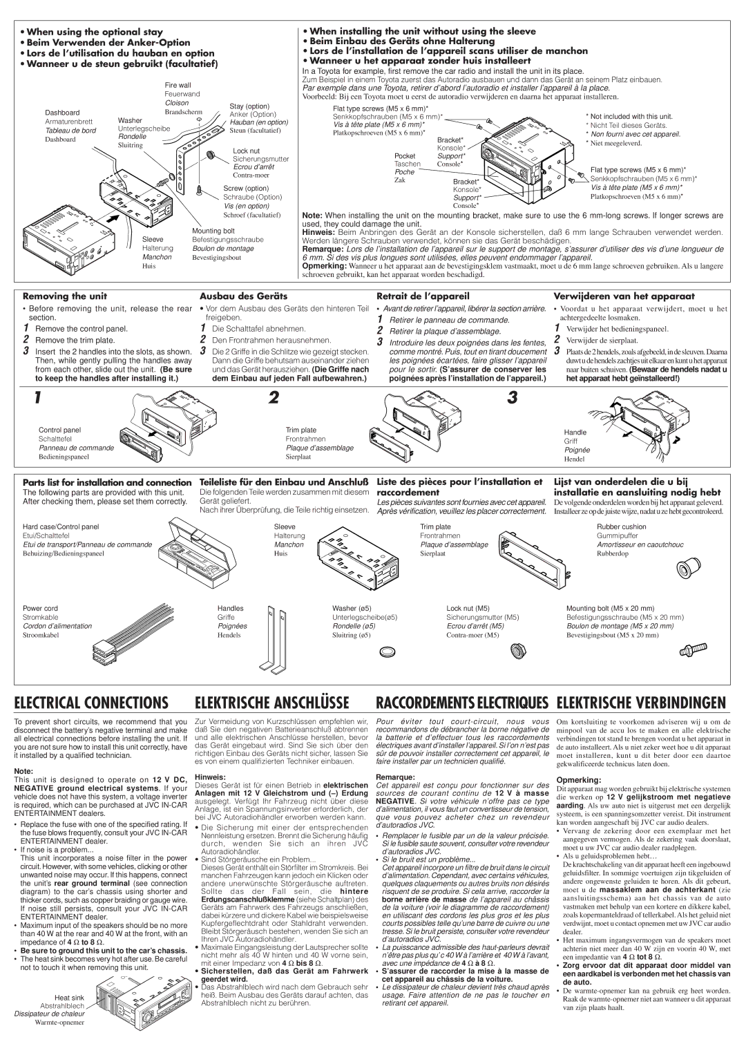 JVC KS-FX722R manual Opmerking, Be sure to ground this unit to the car’s chassis, Hinweis, Remarque 