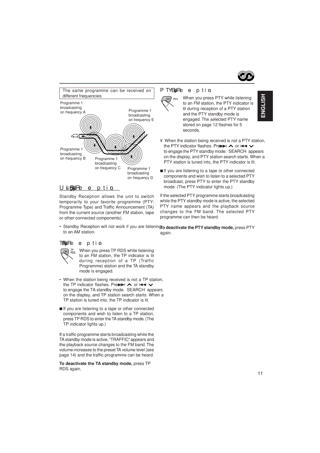 JVC KS-F525, KS-FX725R manual PTY Standby Reception, Using Standby Reception, TA Standby Reception 