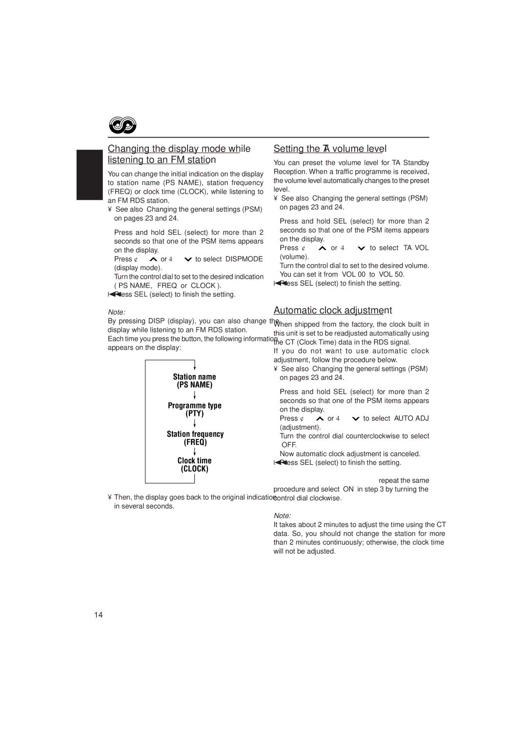 JVC KS-FX725R, KS-F525 manual Changing the display mode while, Listening to an FM station, Automatic clock adjustment 