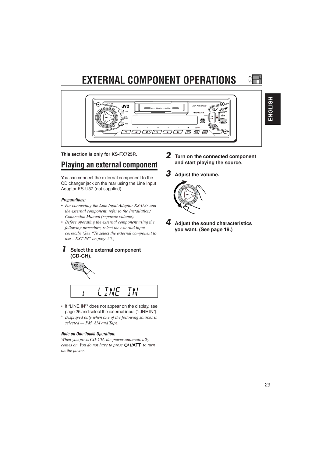 JVC KS-F525, KS-FX725R manual External Component Operations 