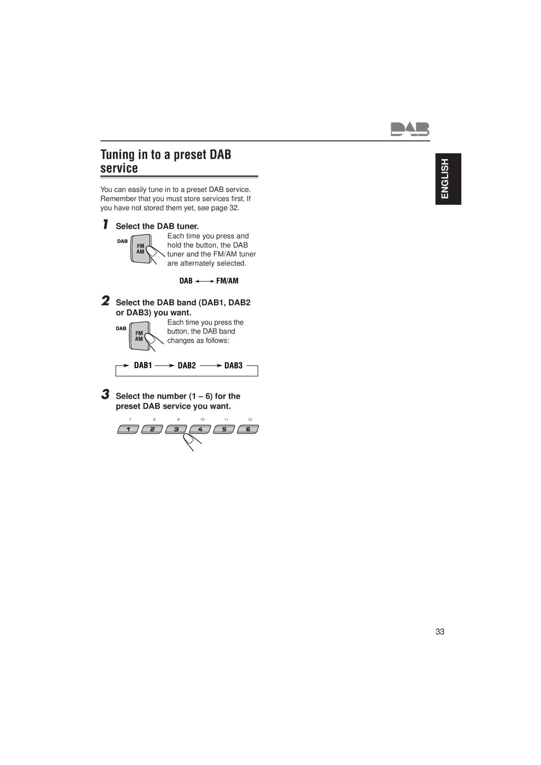 JVC KS-F525, KS-FX725R manual Tuning in to a preset DAB service 