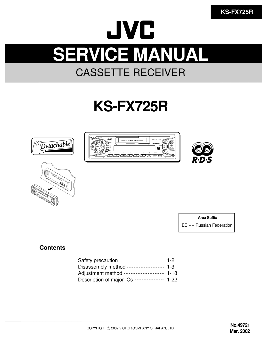 JVC KS-FX725R service manual Contents 