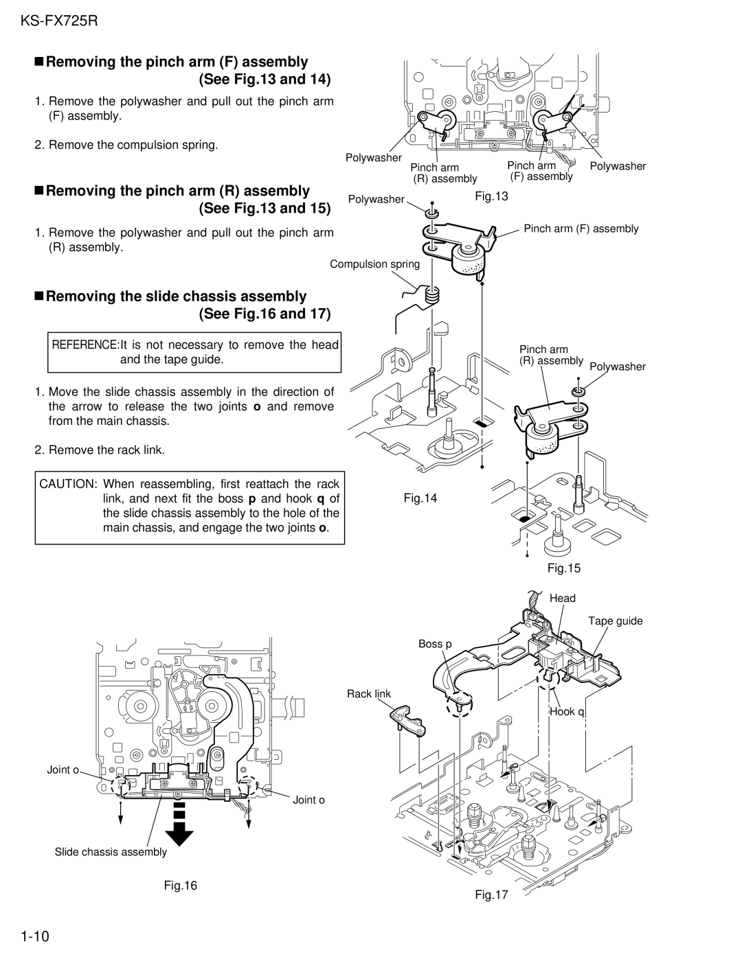 JVC KS-FX725R service manual Removing the pinch arm F assembly See, Removing the pinch arm R assembly 