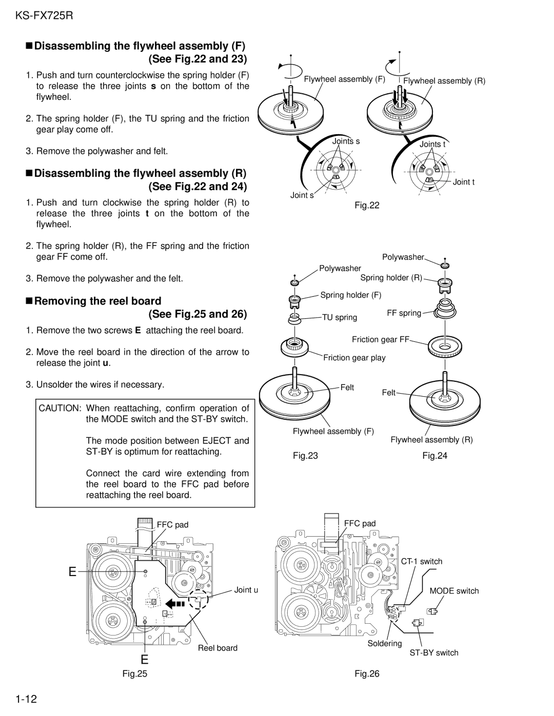 JVC KS-FX725R service manual Disassembling the flywheel assembly F See, Disassembling the flywheel assembly R See 