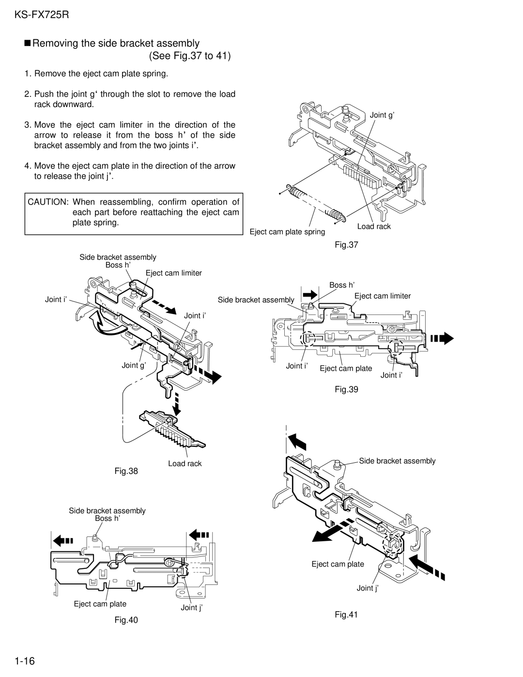 JVC KS-FX725R service manual Eject cam plate spring Joint g Load rack 