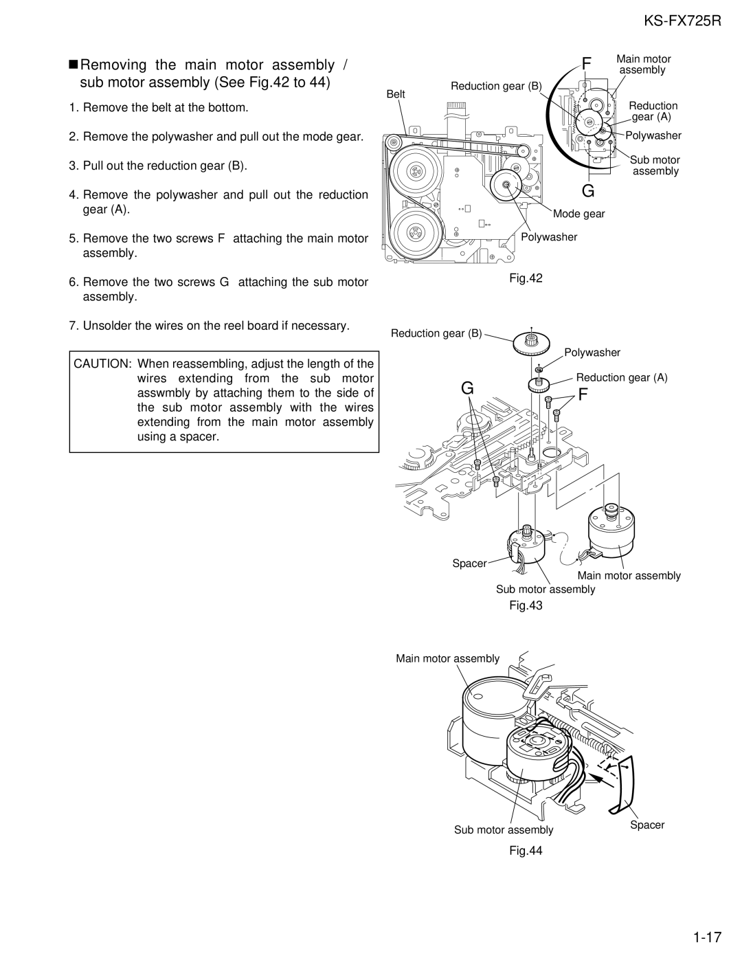 JVC KS-FX725R service manual Removing the main motor assembly / sub motor assembly See to 