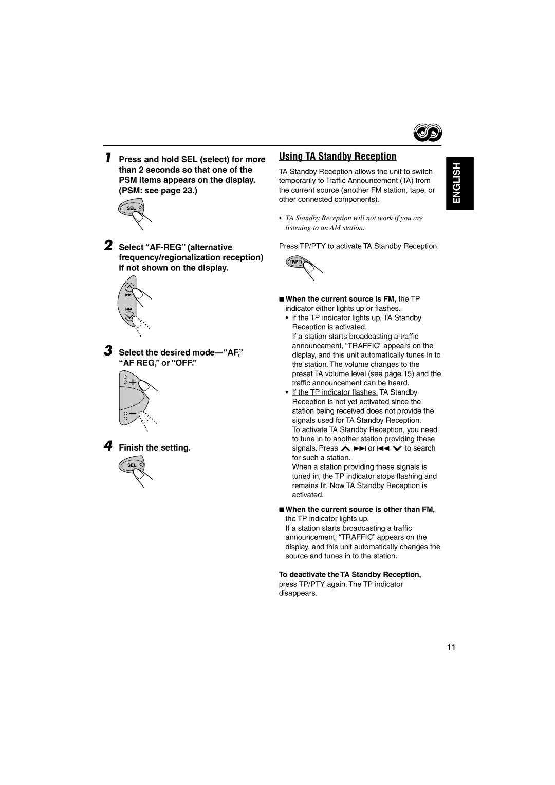 JVC KS-FX742R manual Using TA Standby Reception, To deactivate the TA Standby Reception 