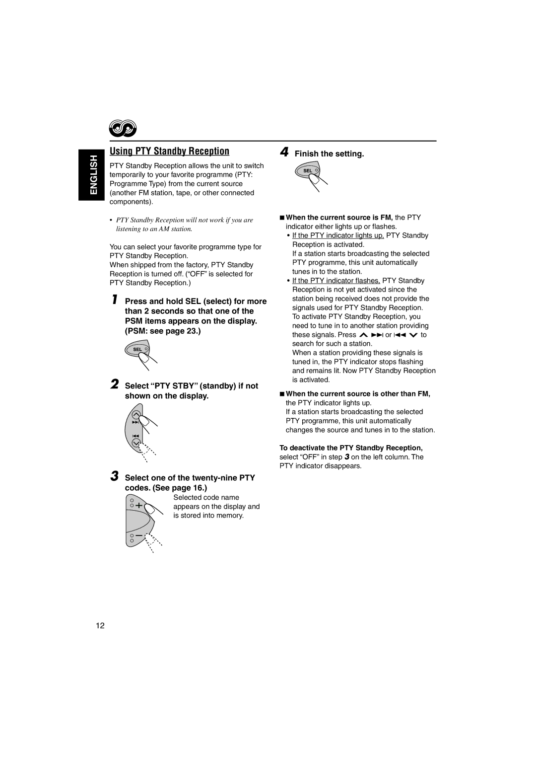 JVC KS-FX742R manual Using PTY Standby Reception, To deactivate the PTY Standby Reception 