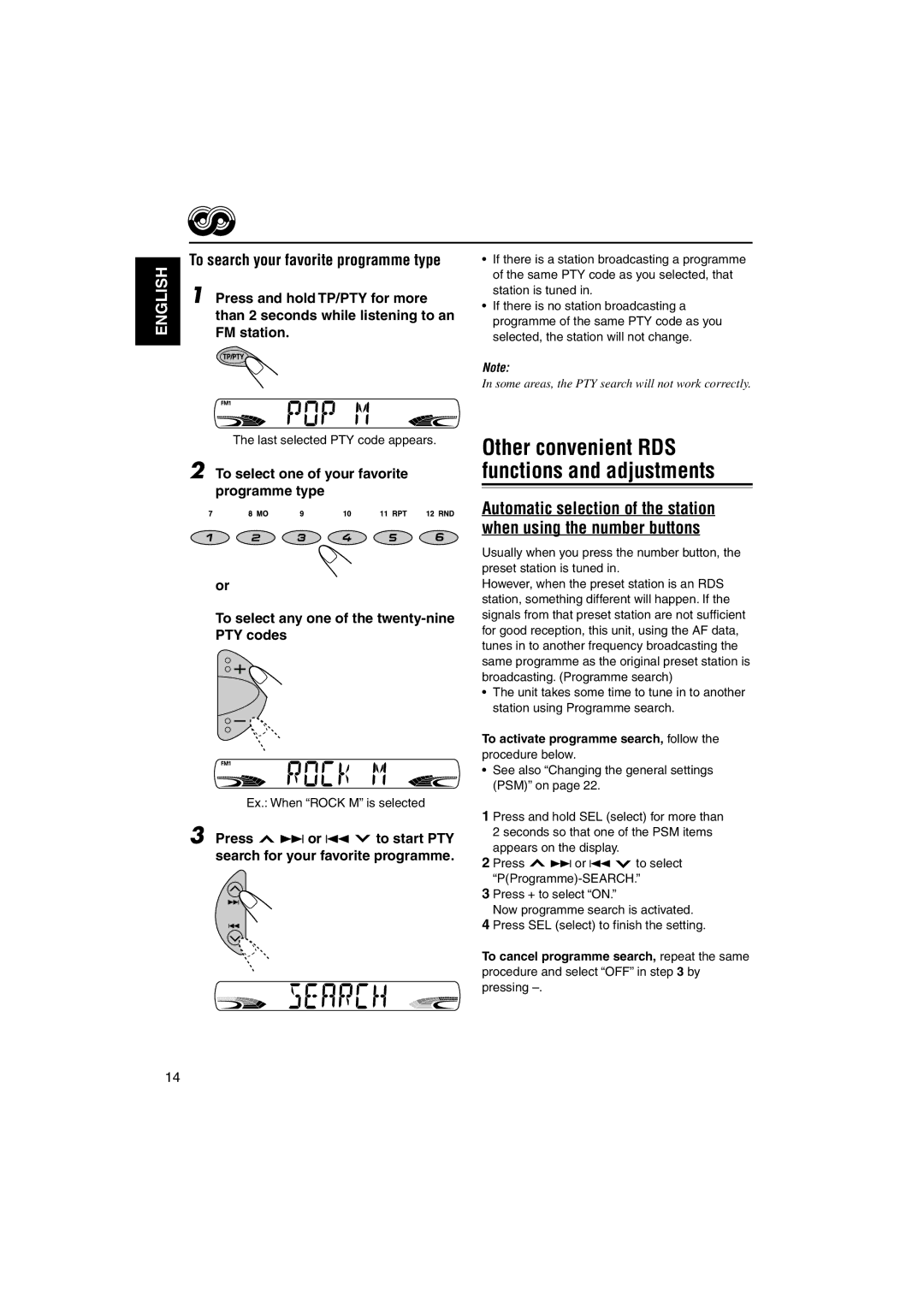 JVC KS-FX742R manual To search your favorite programme type, Than 2 seconds while listening to an 