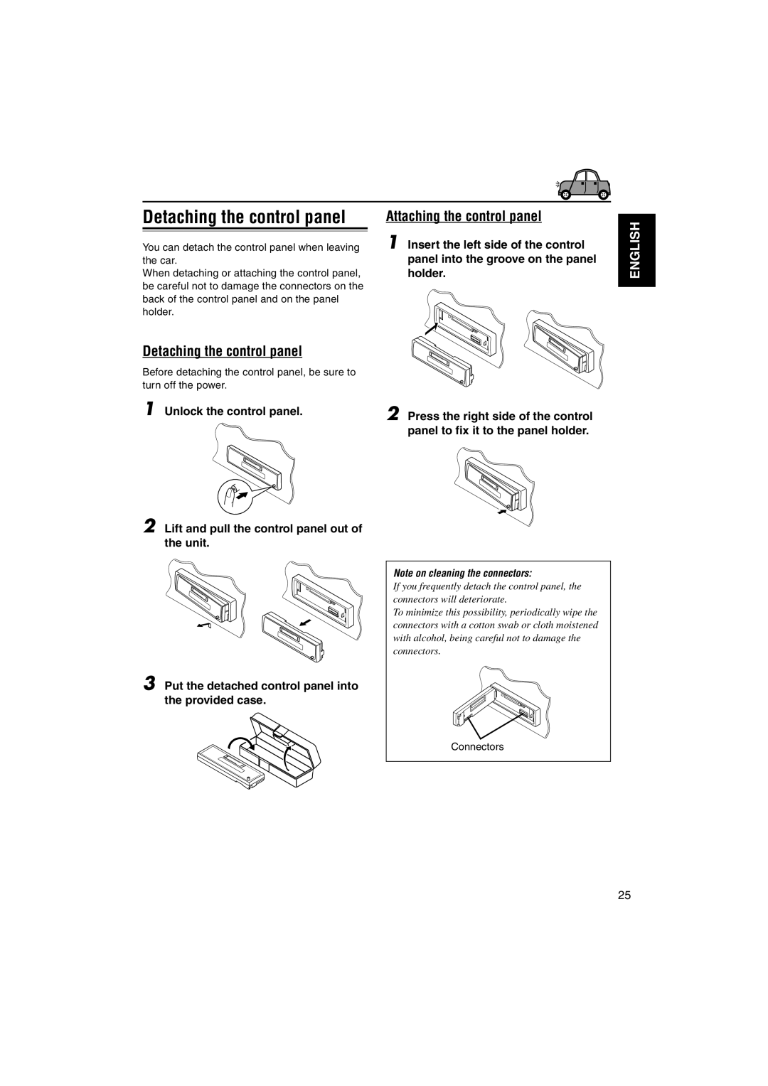 JVC KS-FX742R manual Detaching the control panel, Attaching the control panel 